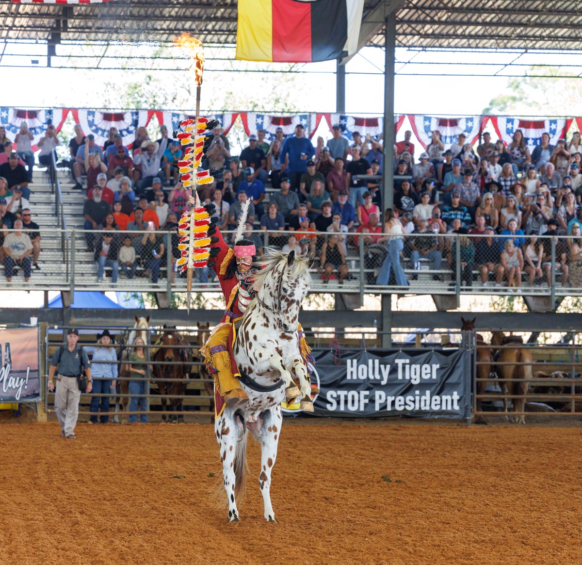 Osceola and Renegade plant the spear at 2025 Brighton Rodeo, February 2025.