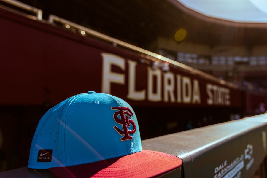 FSU baseball cap with Seminole Heritage turquoise design