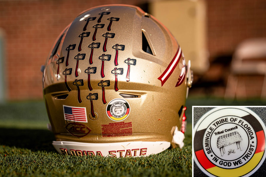 Seminole Heritage helmet sticker on FSU football helmet
