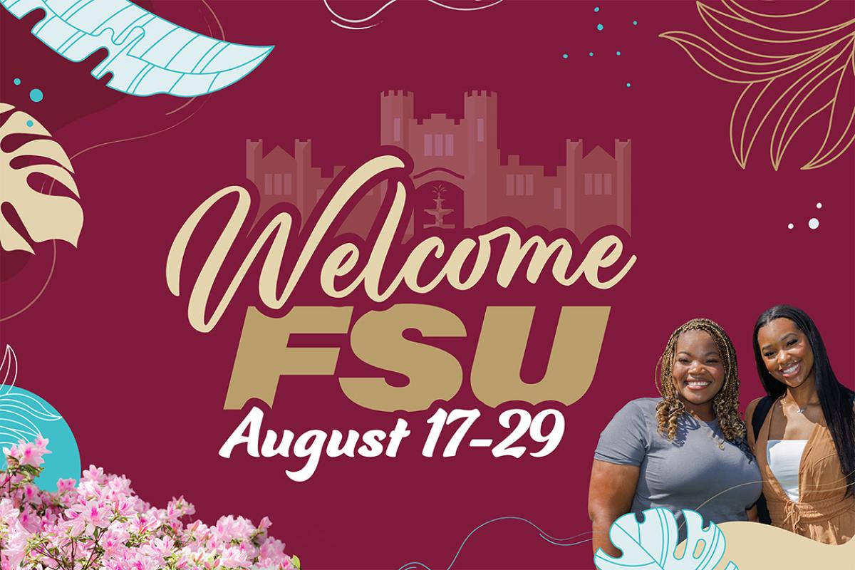 Graphic shows two students with Welcome FSU text.