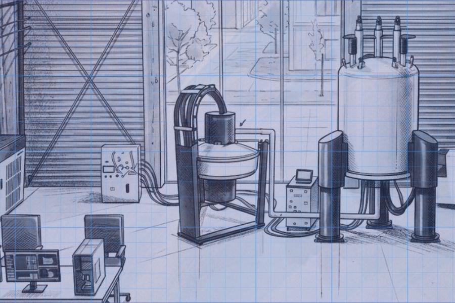 An AI/artistic rendering of the new solid-state Nuclear Magnetic Resonance magnet system to be installed at the National MagLab. 